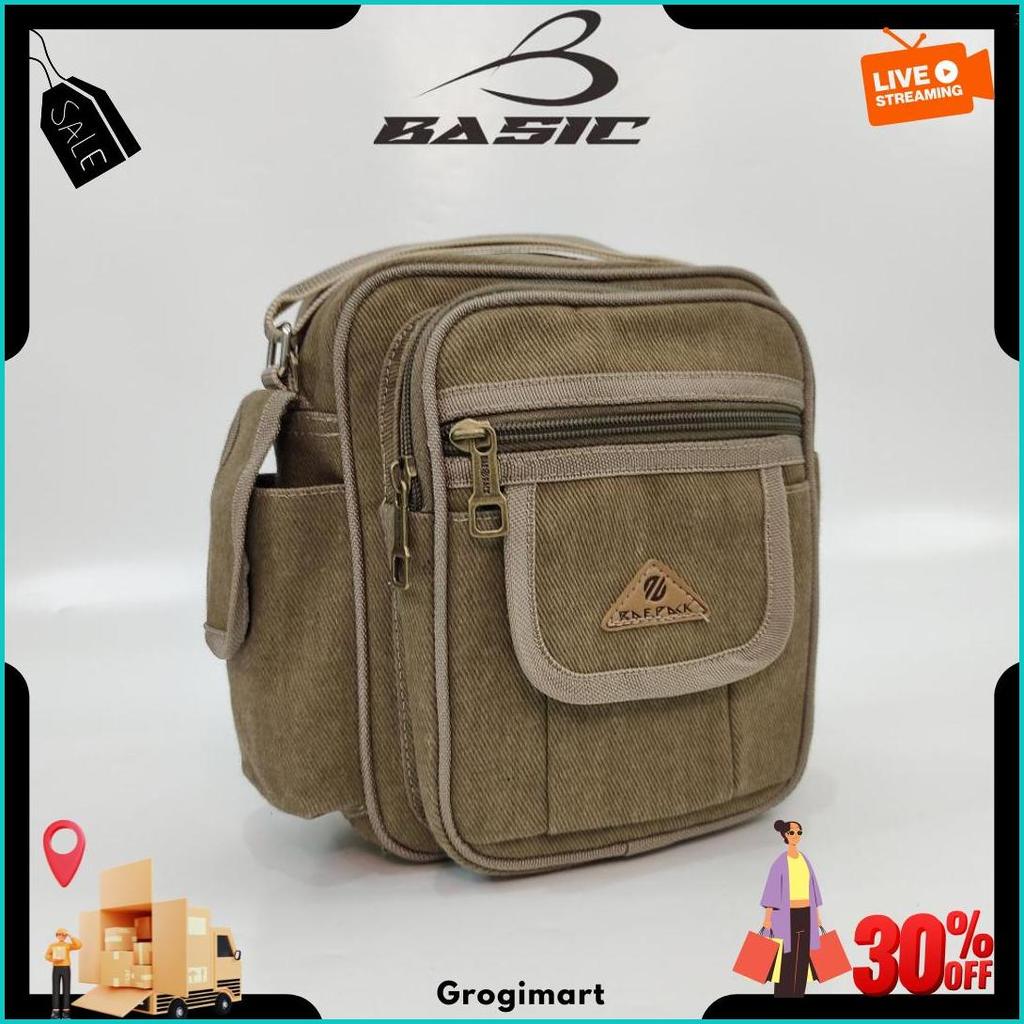 Baepack Tas Selempang Kanvas Cowok Seri Regan Khaki Original Baepack Kualitas Premium