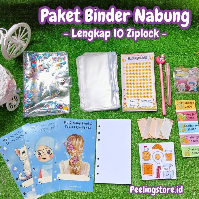 [10 Ziplock] Paket binder kulit nabung a6/ binder keuangan murah / binder a6 / binder sequin binder 