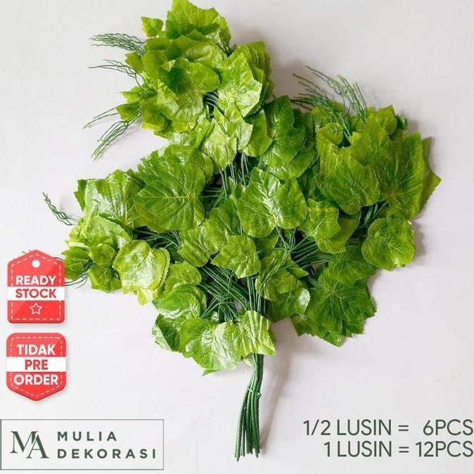 Dekorasi Daun Artificial Hias Plastik Anggur Daun Rambat Besar Kecil Plastik Setengah Lusin 1 Lusin