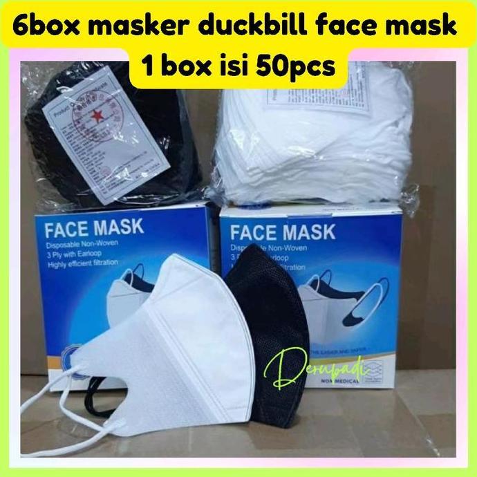 6Box Masker Duckbill Hitam Isi 50 Pcs / Box Masker 3 Ply Facemask Stark