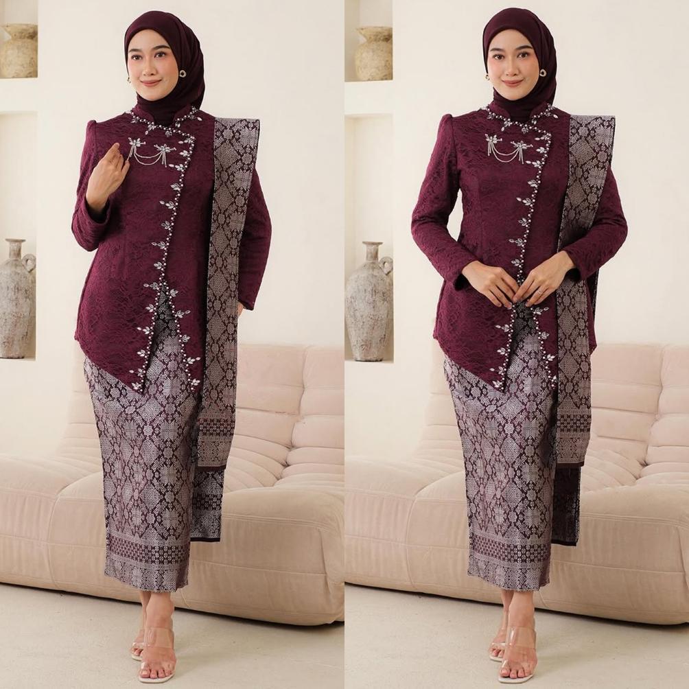 OFFICIAL AZKANA BATIK - KEBAYA COUPLE TERMURAH KEBAYA JANGGAN PASANGAN COUPLE KEBAYA MAHOGANY KEBAYA