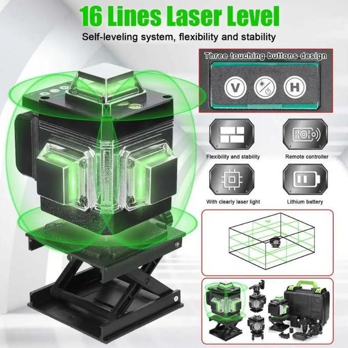 MORIFOYU 4d 16 Line Waterpass Laser Bangunan Level Leser Bangunan Keramik Timbangan Alat Tukang Mete