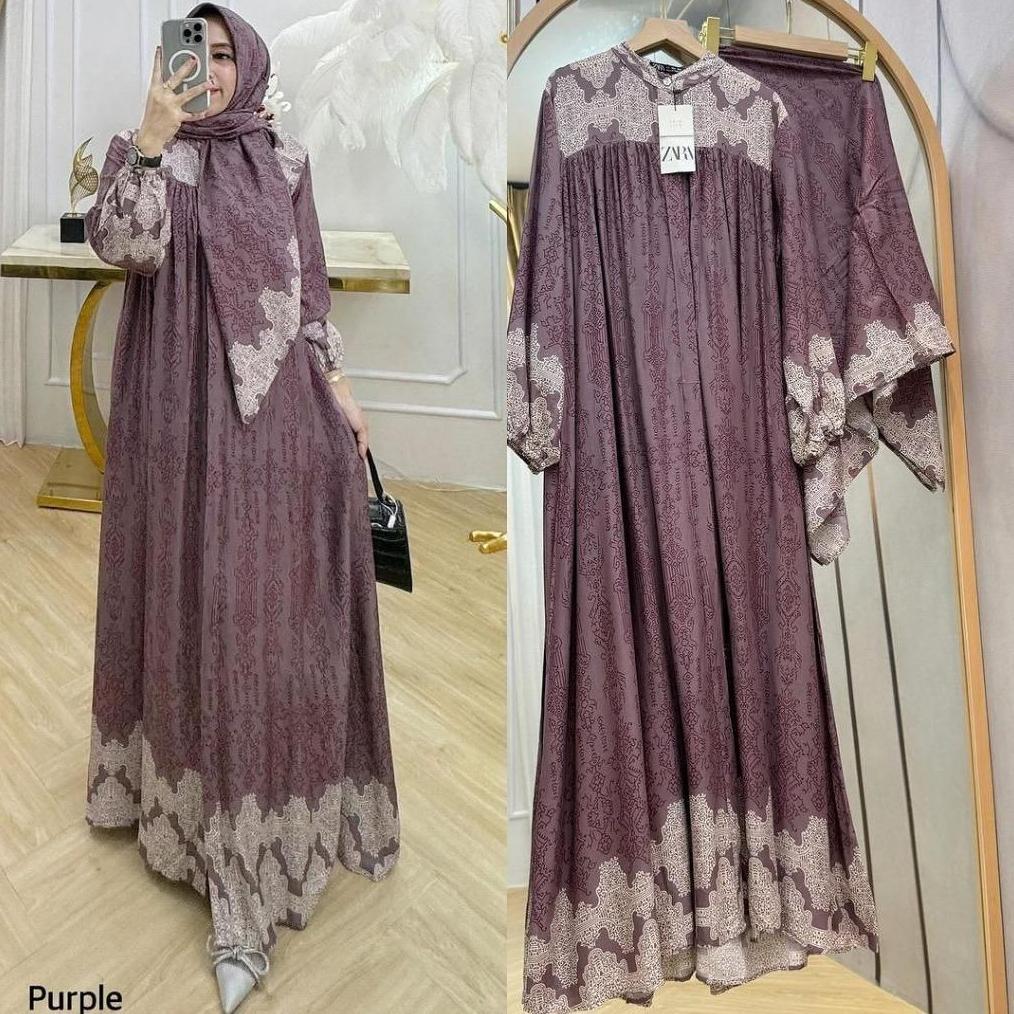 Gamis Set Hijab Rayon Viscose Premium Diamond - Gamis Lebaran Raya Kekinian - Gamis Set Hijb Rayon P