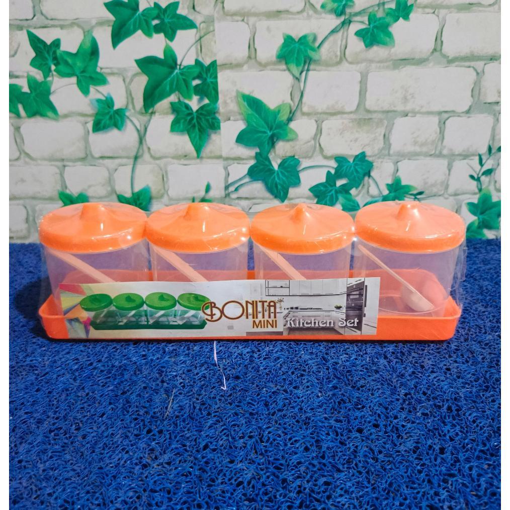 New Deals Rak Bumbu Isi 4 Pcs Toples Mini Bonita Set Rak Bumbu Tempel Dinding / Tempat Gula Teh Kopi
