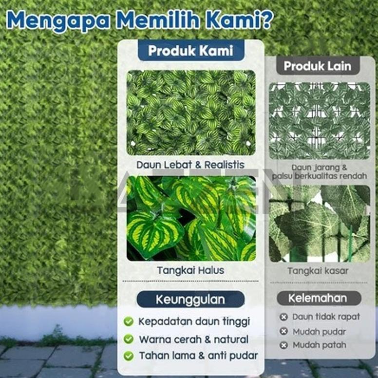 Lazzen - Daun Rambat Sintetis Rumput Dinding Sintetis 1 Meter X 3 Meter Daun Rambat Pagar Plastik Di