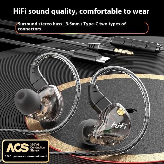 Headphone Kabel Bass Game Headphone Type-C dan 3.5mm Sport Game Headphone
