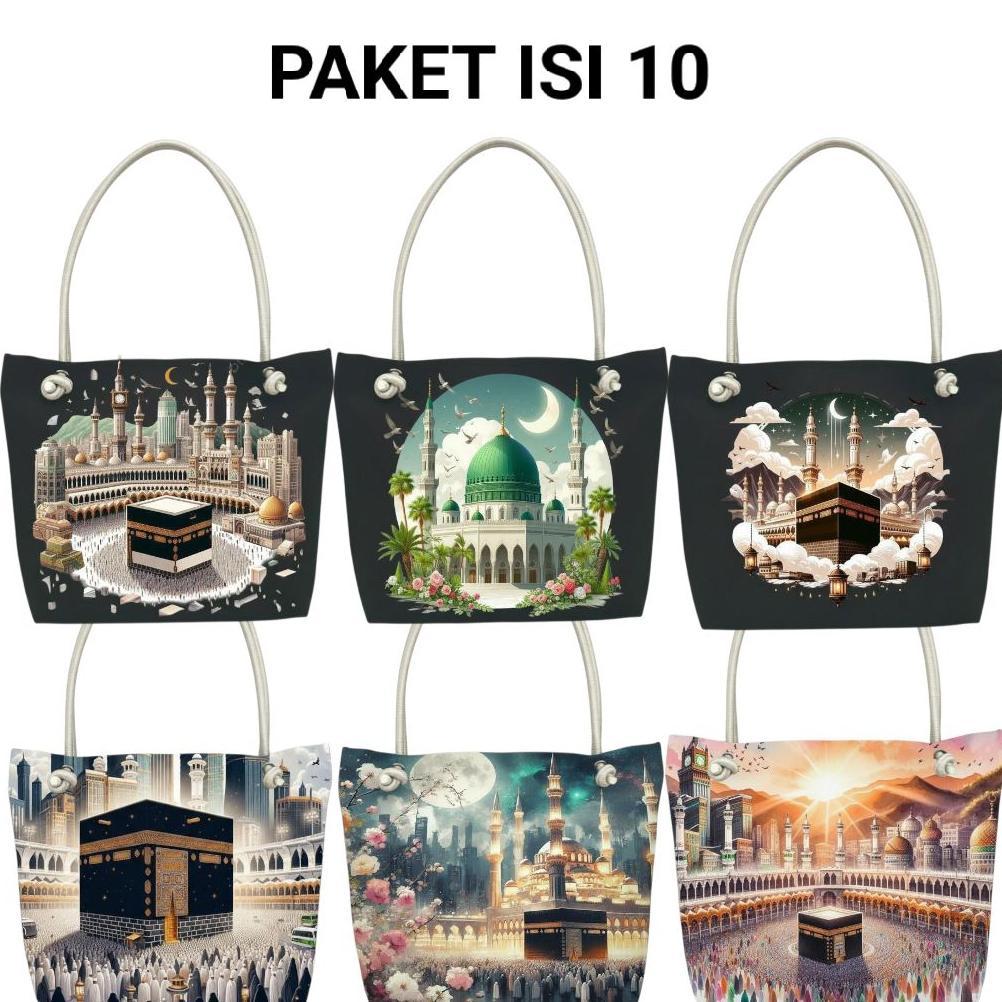 Terlaris Tote Bag Wanita Isi (5 Pcs) Hampers Haji Dan Umroh Tas Souvenir Tas Ibu Ibu Pengajian