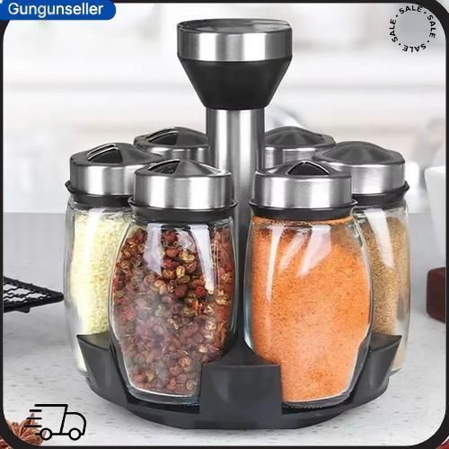 Rempah Bumbu Set Tempat Botol Bumbu 7In1 Rak Bumbu Putar Wadah Bumbu Toples Tempat Bumbu Dapur Tempa