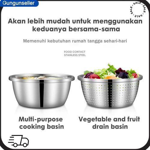 Cookhen Baskom Stainless / Baskom Cuci Beras Stainless /  Saringan Baskom Stainless / Baskom Bolong 
