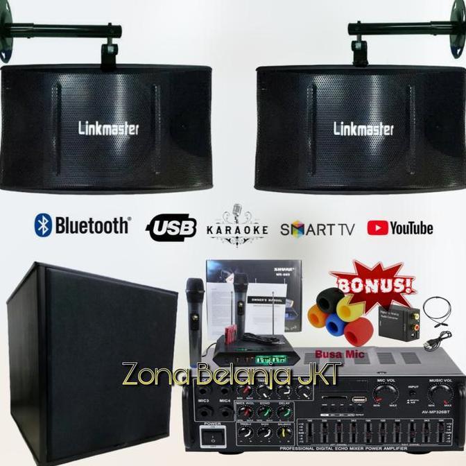 TERLARIS PAKET KARAOKE SOUND SPEAKER LINKMASTER 10 INCH + SUBWOOFER 12 INCH AKTIF AMPLI USB BLUETOOT
