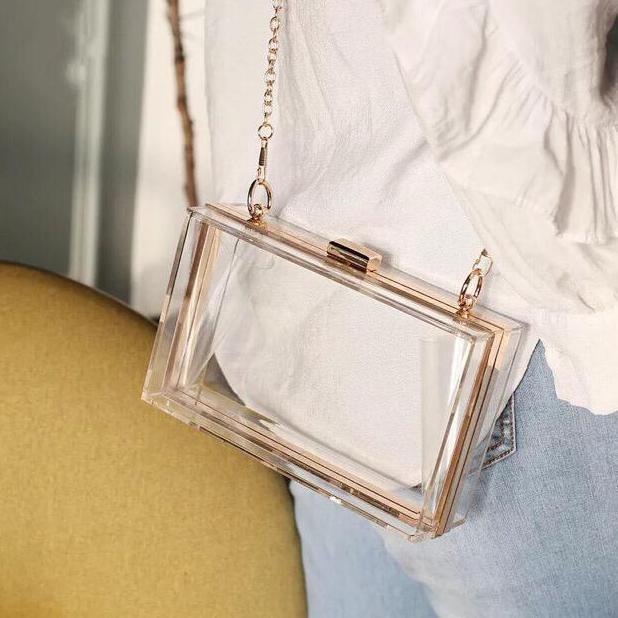 New Tas Pesta Acrylic Wanita Clutch Transparan Mewah Bentuk Persegi Panjang Ukuran 18X11X5Cm Materia