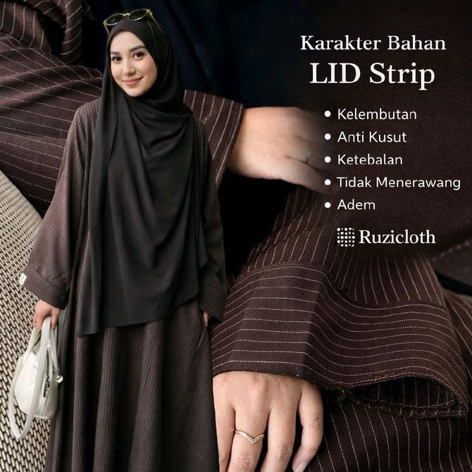 Faminuyi - Ruzicloth - Gamis Abaya Salur Stripe Semiwoll Premium Tebal Bahan Jatuh - Dress Raya Seri