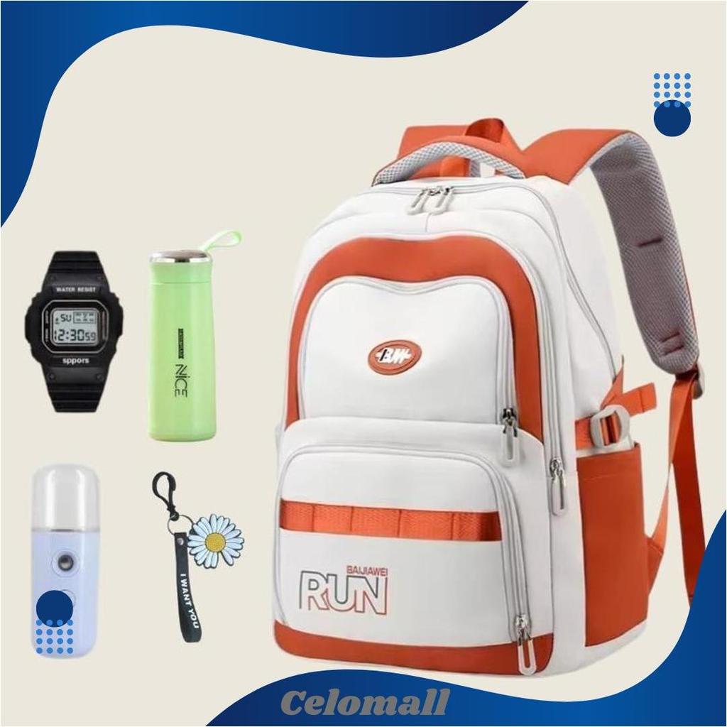 Ransel Anak Sekolah RUN Murah Free Bonus Botol Jam Tangan Nano Spray Dan Gantungan Lucu Cute Bisa CO