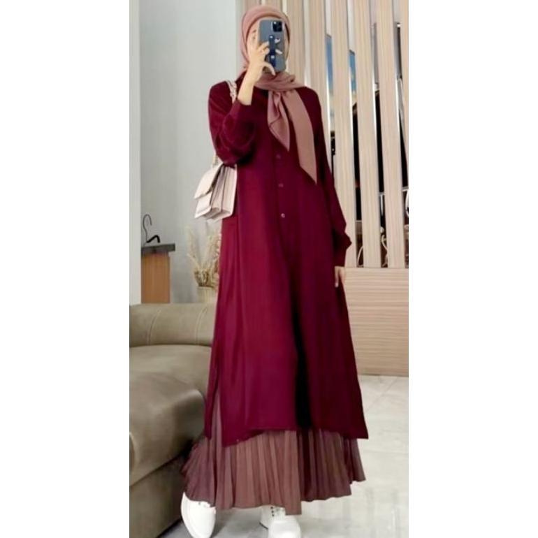 SUPER DEAL Gamis tunik Biru Lengan Panjang allsize standard ld 110 allsize jumbo ld 120 terbaru KEKI