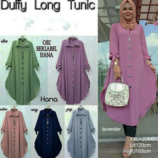 Tunik Jumbo Duffy Ld120&100 Tunik wanita Terlaris Hijab Muslimah Kekinian Atasan Jumbo Busui&Frendly