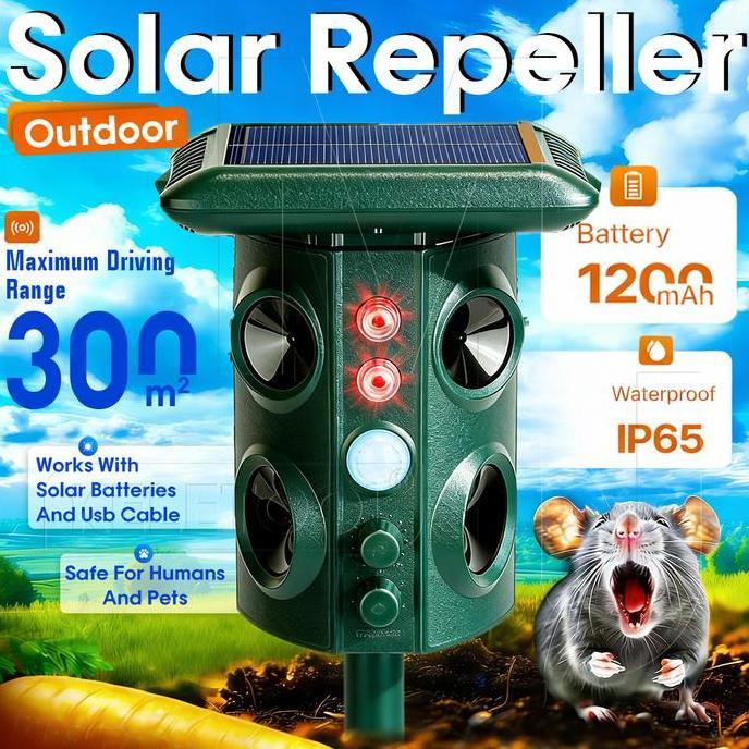 DUDLEY Alat Untuk Pengusir Tikus Binatang Ultrasonic Dengan Tenaga Matahari Pengusir Tikus Elektrik 
