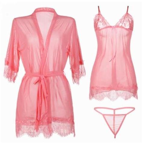Baju Tidur Wanita Set Dress Renda Piyama Kimono Transparan Lingerie 2A270