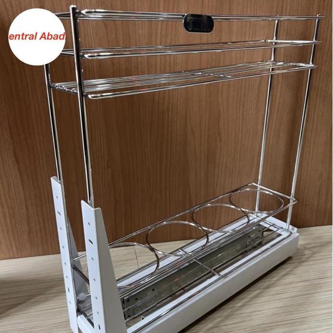 RAK BOTOL KITCHEN SET TARIK 15CM RAK BOTOL DAN REL / RAK BUMBU STAINLE *