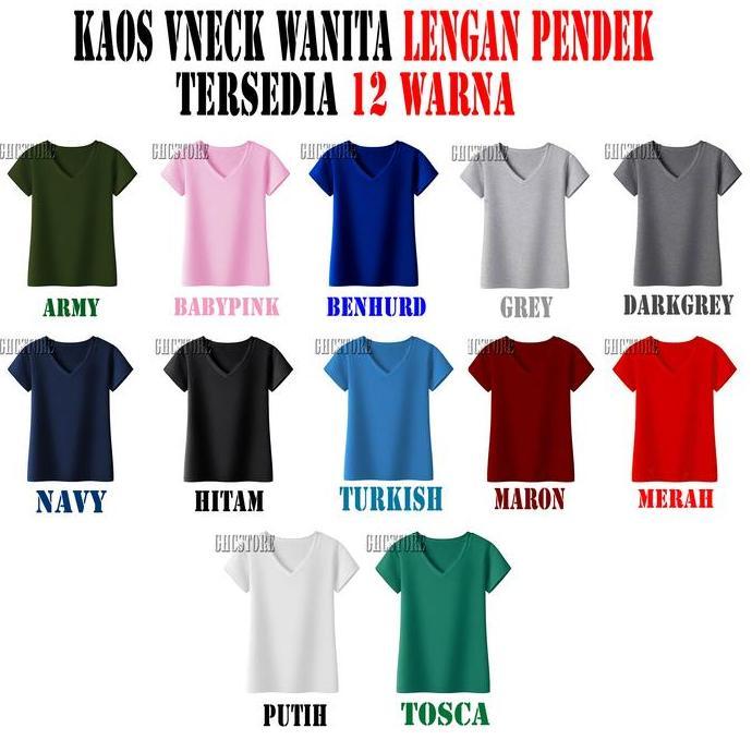 DV113 - Kaos Kerah V/Kaos Polos Wanita/Baju Atasan Polos/Kaos Lengan Pendek