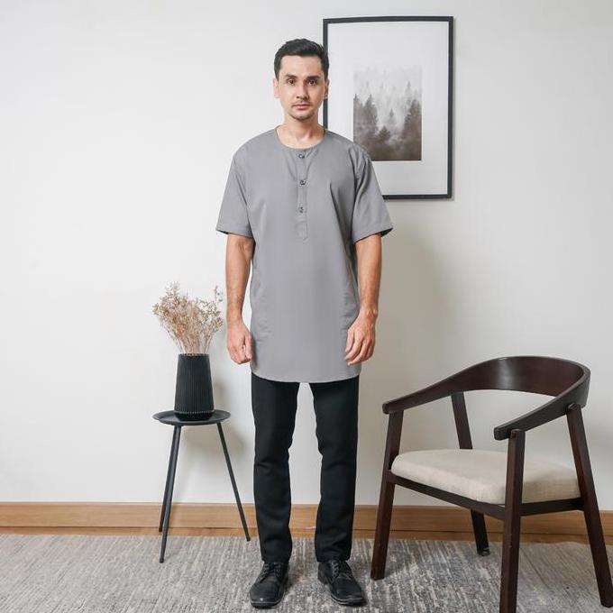 Koko Pria Model Kurta Kaftan Modern Semi Wool Lengan Pendek