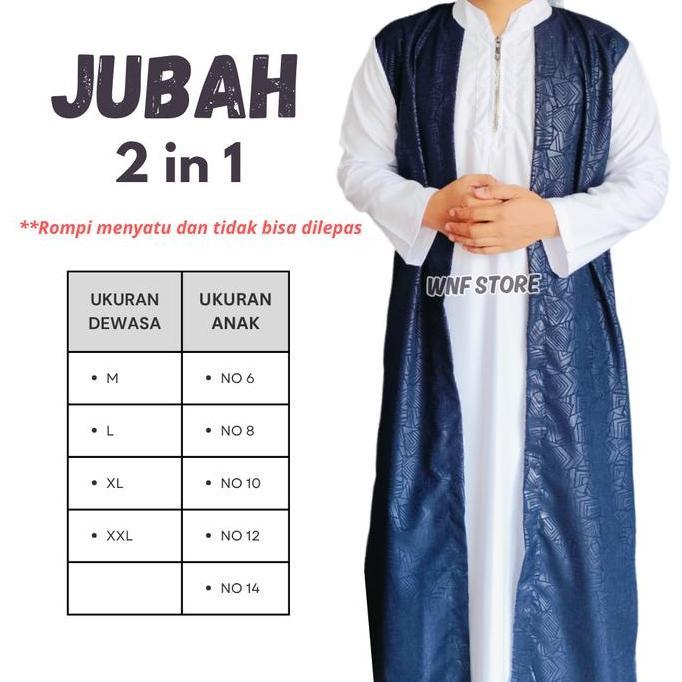 Jubah Rompi Dewasa & Anak Satu Set Jubah Pria 2in1 Bahan Poly Metalyc & Bsy Poly Embos Warna Dalam P