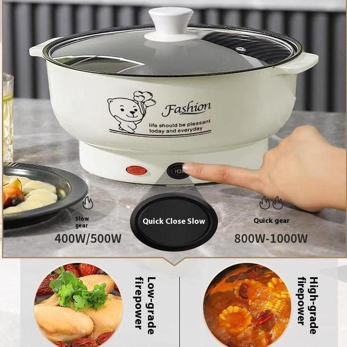 Queen008Panci Listrik Multifungsi Free kukusan / rice cooker mini/Steamer Lapis Keramik Teflon cooki