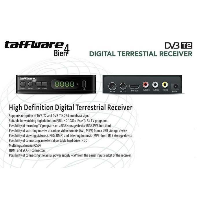 Set Top Box TV Digital DVBT2 Taffware Bien4 H.264 1080P