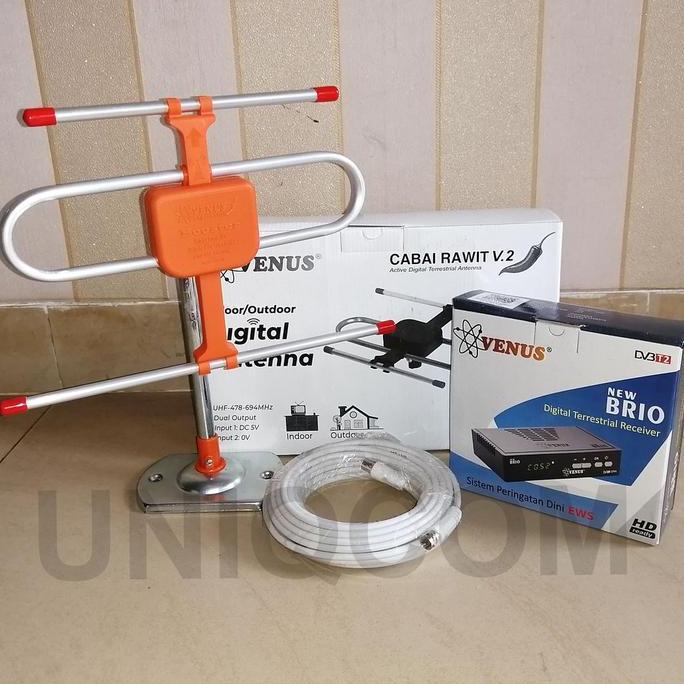 Paket Antena TV Digital Venus Cabai Rawit V2 + STB DVBT2 Venus Mini