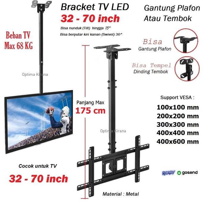 TERLARIS BRACKET TV 70 65 62 60 57 55 52 47 42 37 32 INCH LED WALL OR CEILING MOUNT BREKET BRAKET GA