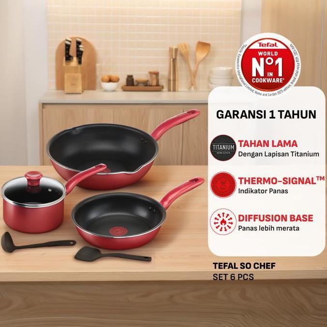 Tefal Cookware Set Induksi Wajan Anti Lengket - So Chef Red 6 pcs