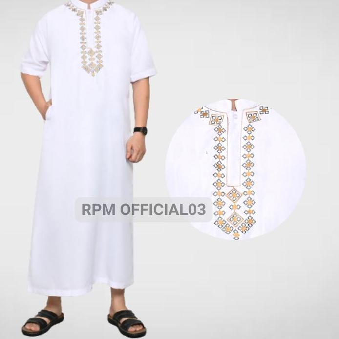 Jubah Madina Gamis Pria Kurta Pakistan Koko Busana Muslim Motif Putih