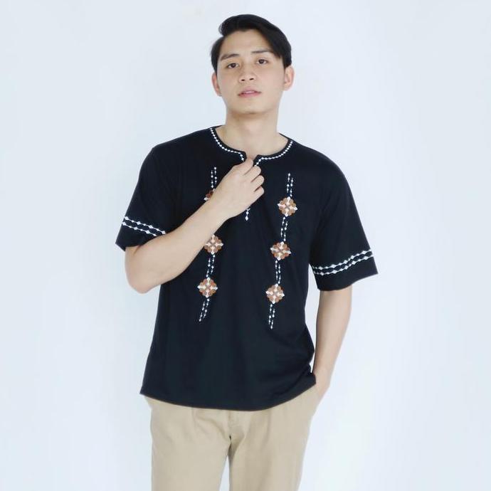 Kaospolos - Baju Koko Muslim Pria Bordir Motif Batik Atasan Kaos Koko UJ Lengan Pendek Katun Dewasa 