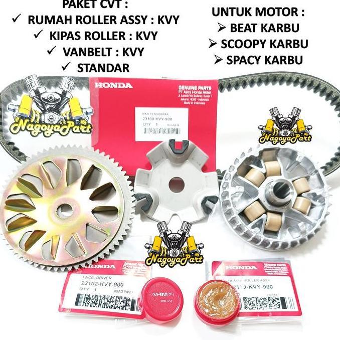 Azikhans - Paket Cvt Van Belt + Rumah Roller Assy Set + Kipas Roller Beat Karbu Scoopy Karbu Spacy K