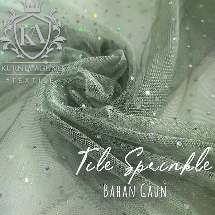 Kain Soft Tulle Gliter Kain Tile Sparkling Diamond Warna SAGE GREEN Meter dan 0.5 Metter Lebar 170cm
