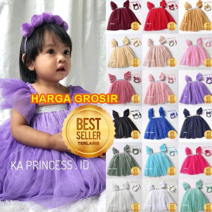 Gaun Bayi Putih 1 Tahun Tulle & Satin Dress Tutu Tile Harga Grosir Best Seller Terlaris Fashion Kids