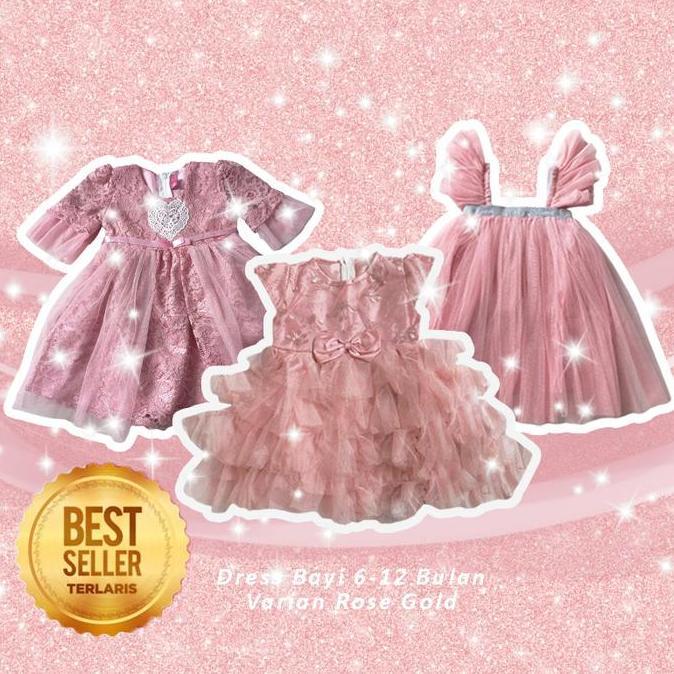 Dress Bayi Warna Rose Gold Party Baju Bayi 6 12 Bulan Newborn Gaun Pesta Anak Model Korean Style War