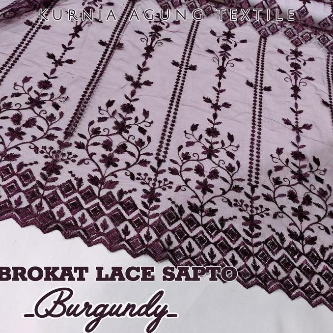 Kain Brokat Meteran Brokat Chantily Motif Lace Sapto Warna BURGUNDY SATIN MAROON BURGUNDY Premium