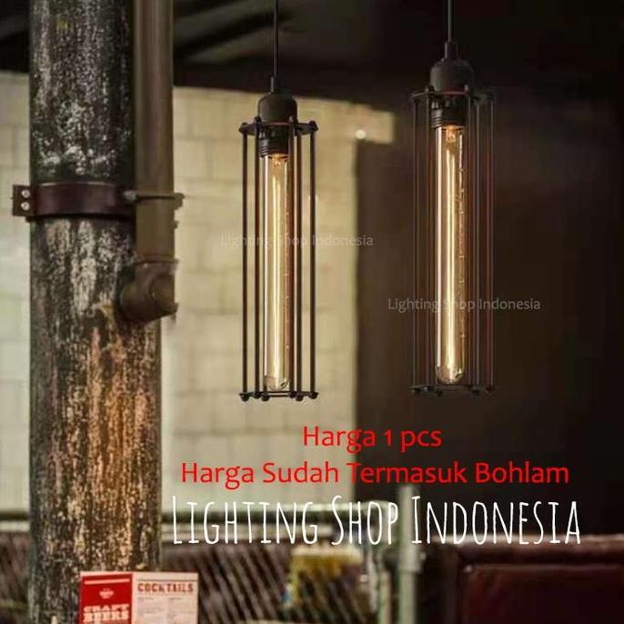 L650 Lampu Gantung Vintage 1Lampu + Lampu Filamen Edison Led 6-7W