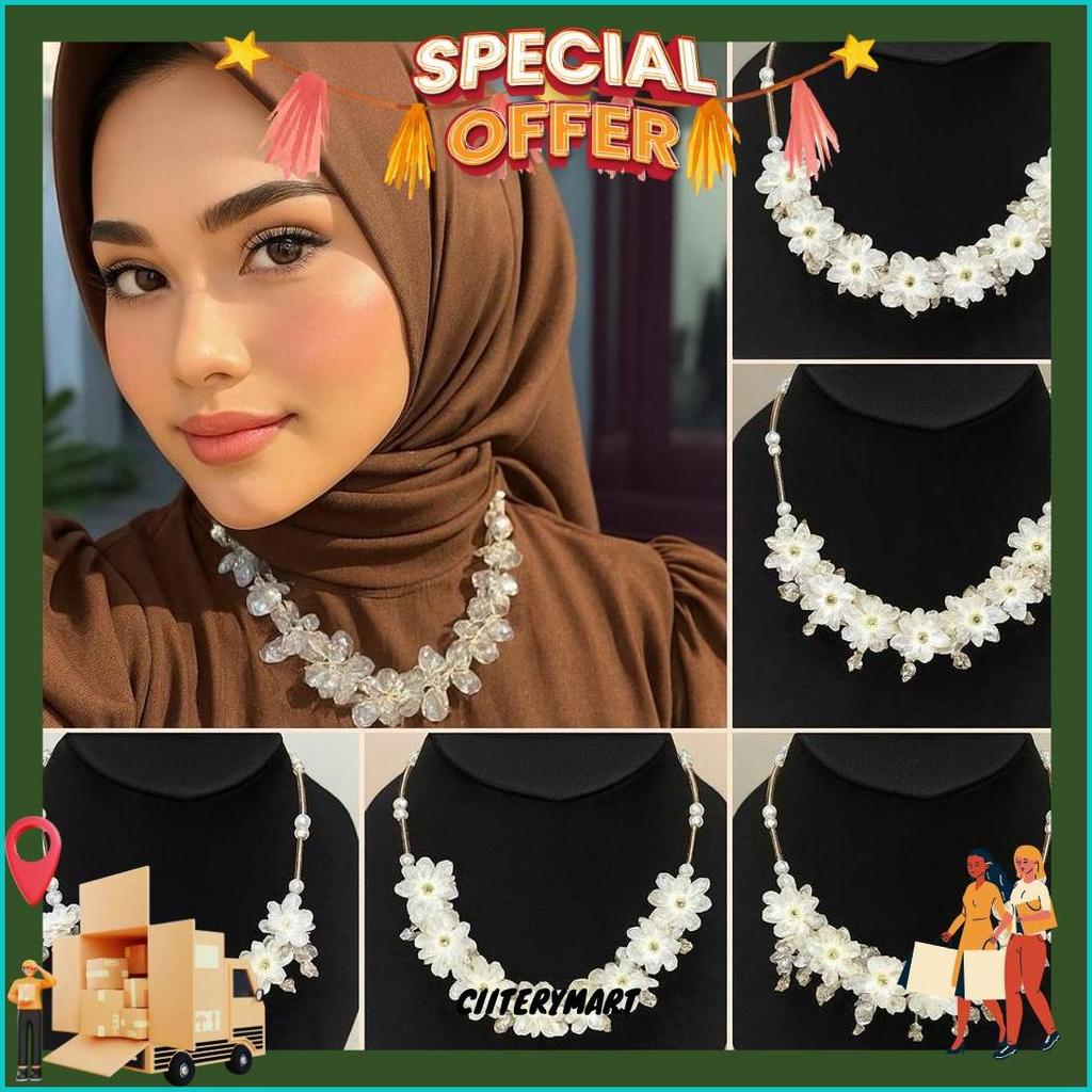 Kalung Hijab | Aksesoris Kalung Wanita | Kalung Mutiara Kristal | Kalung Pesta Hemat Banget
