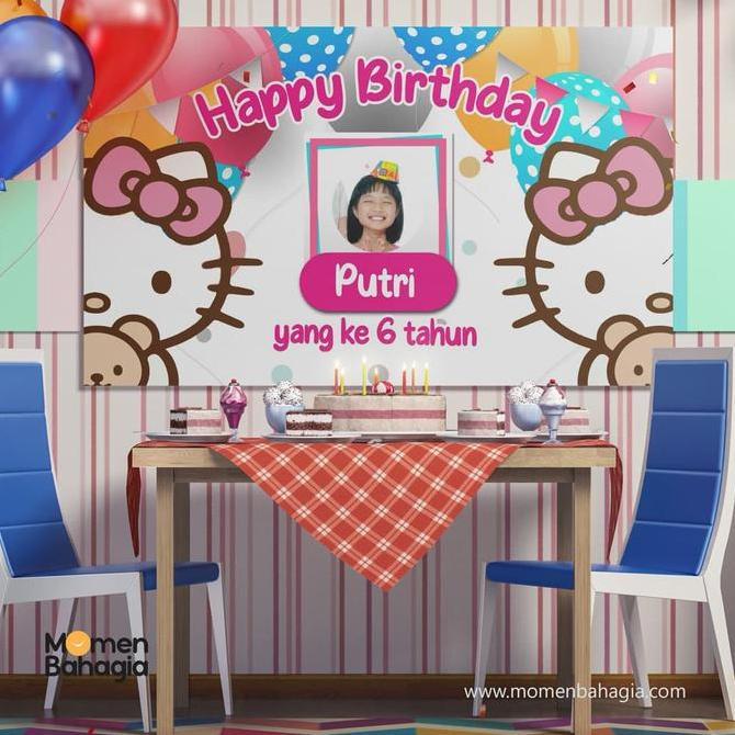 Backdrop / Banner Ulang Tahun Hello Kitty Premium Bagus Murah