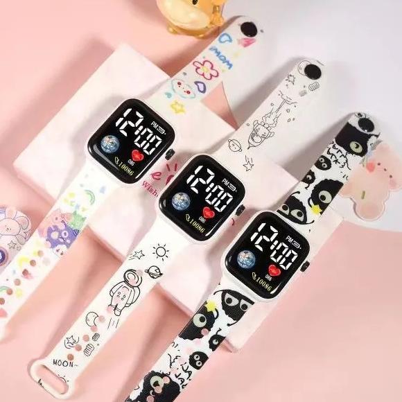 PAKET HEMAT Jam Tangan Anak LED Kotak Karakter Lucu Anti Air KEKINIAN