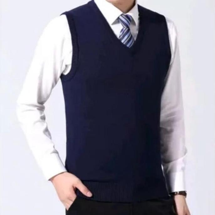 Rompi Pria Rajut Casual Keren Terbaru Kantor Semi Formal Vest Bahan Knitting Benang Halus Nyaman Siz