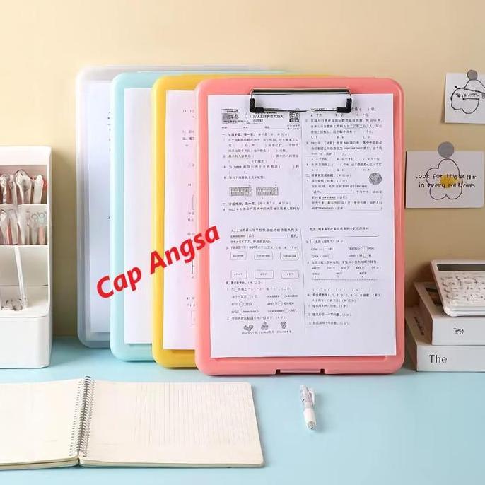 vindasime12 - [cap angsa] clipboard a4 dengan storage box | papan jalan alas kertas plastik multifun