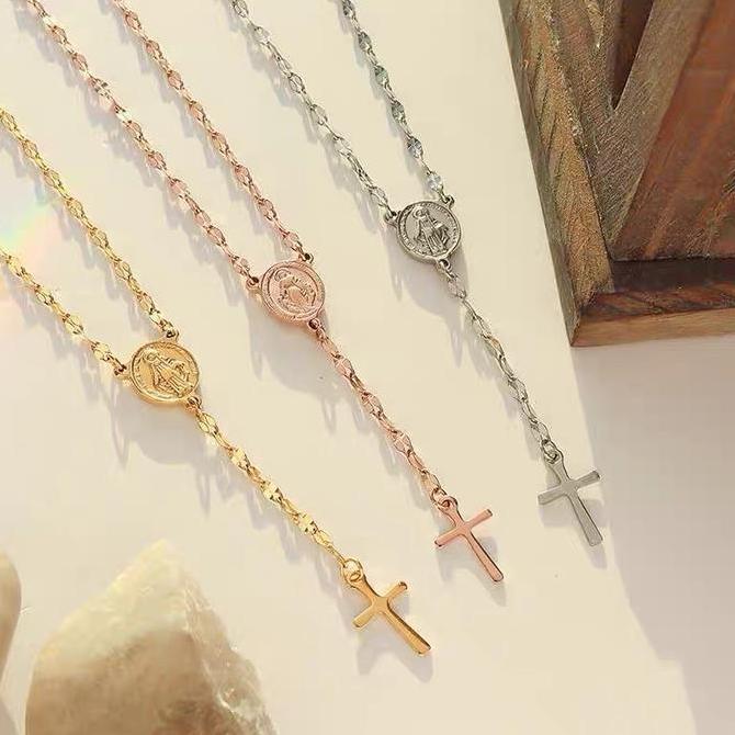 Set Gelang Dan Kalung Rosario Unisex Titanium Lapis Emas Asli Anti Karat Anti Pudar Anti Luntur Gaya