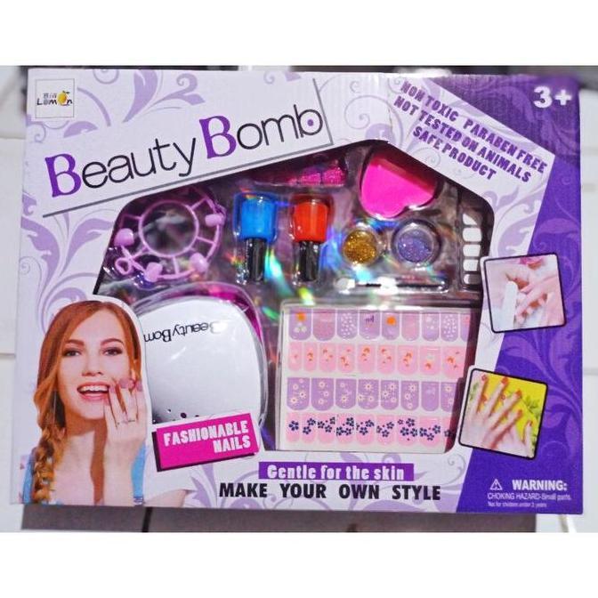 NEW BEAUTY BOMB MAINAN ANAK MAKE UP FASHION GIRL LOL NAIL ART KUTEK KUKU UNTUK USIA 3+ TAHUN AMAN TA
