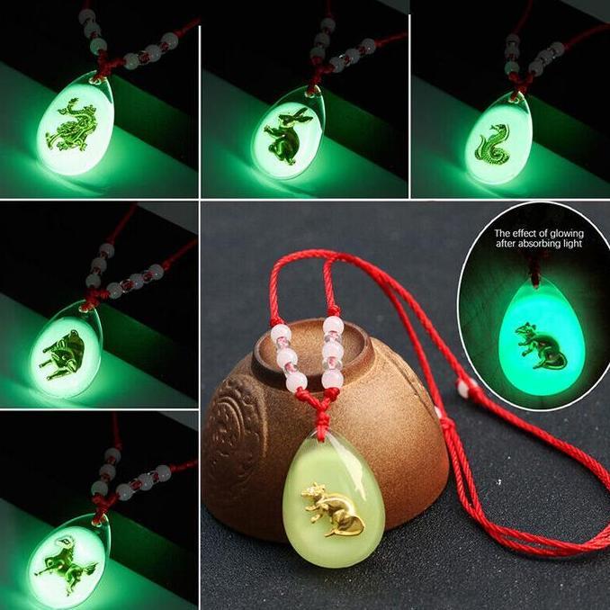 Youboy- Kalung Model Giok Menyala Dalam Gelap Shio Buddha & Guan Yin / Kalung Tali Merah 12 Shio Tah