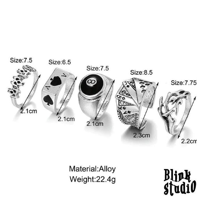 Youboy- Domingo - Ring Cincin Titanium Alloy Silver Desain Poker Billiard 8 Ball Pool Untuk Pria Wan