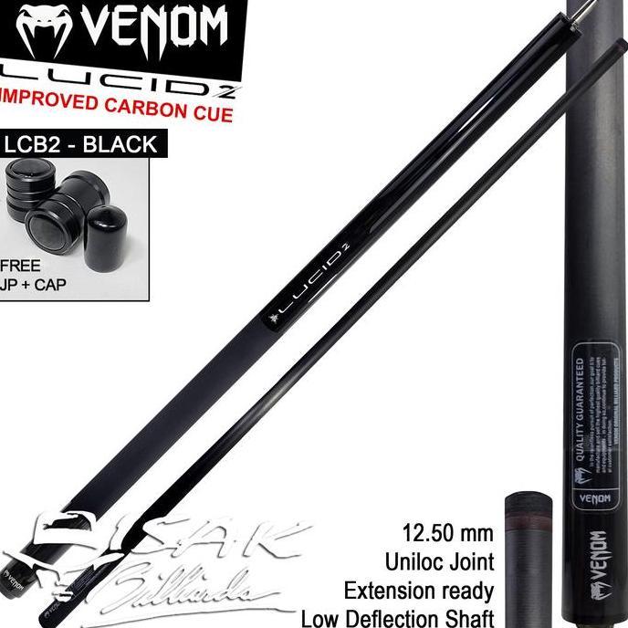 Venom Lucid Carbon LCB Black Cue Uniloc Low Deflection Stick Billiard