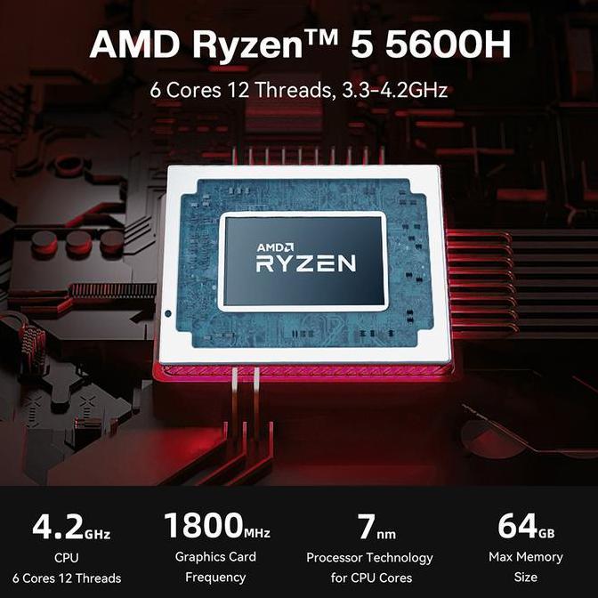 Mini PC Beelink SER AMD Ryzen5 5600H 16GB/500GB SSD NVMe Windows 11 Pro