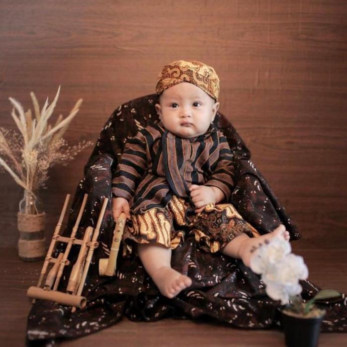 Xefariakumshop9 - Baju adat jawa anak laki laki (Baju + Celana + Blangkon) surjan lurik usia 0-12 ta